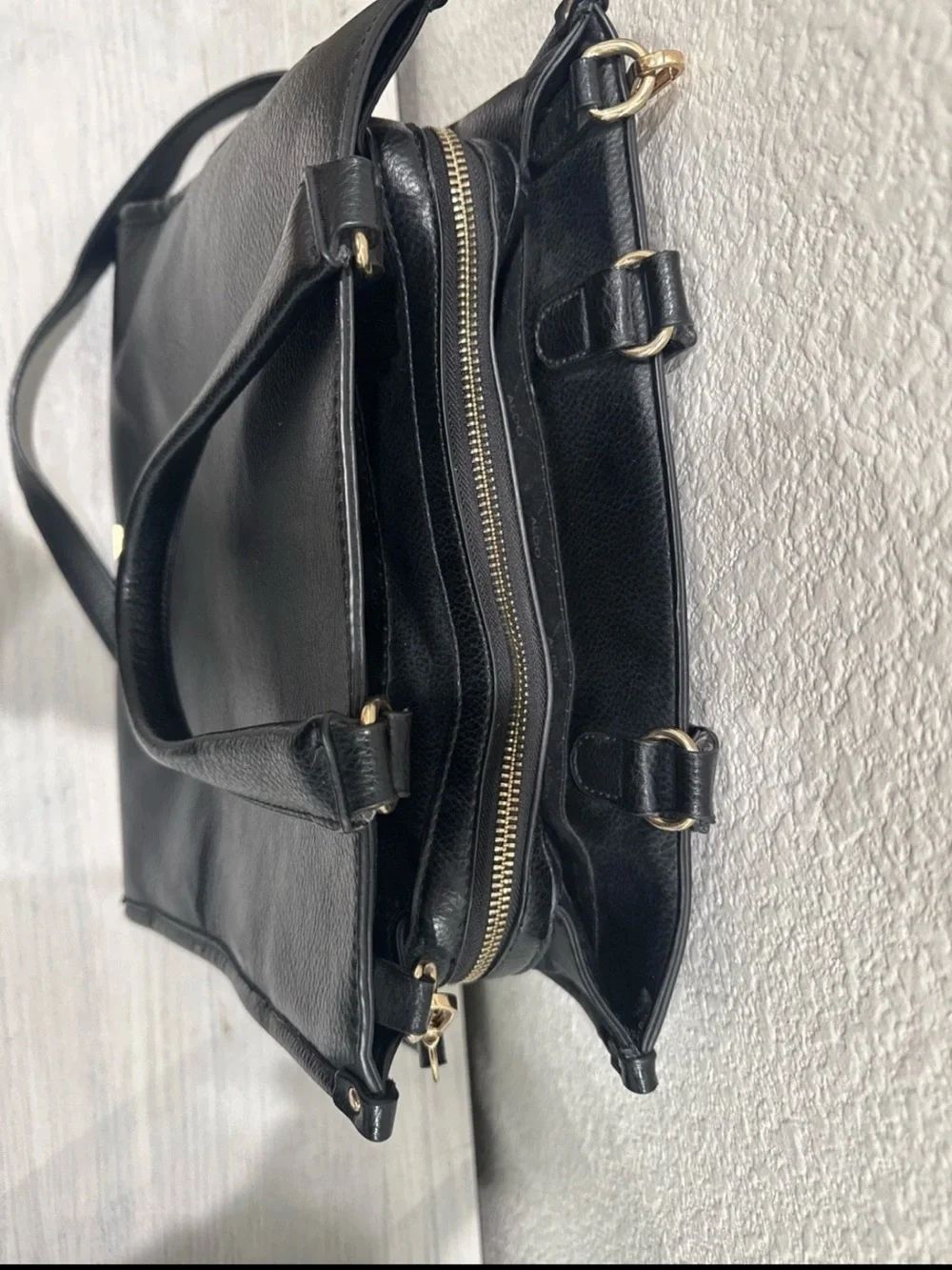 ALDO Black Leather Satchel Tote Crossbody Bag Gold Hardware Women’s Handbag